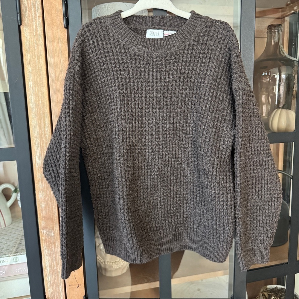 Zara Kids Chunky knit sweater crewneck toddler boys espresso chocolate wool